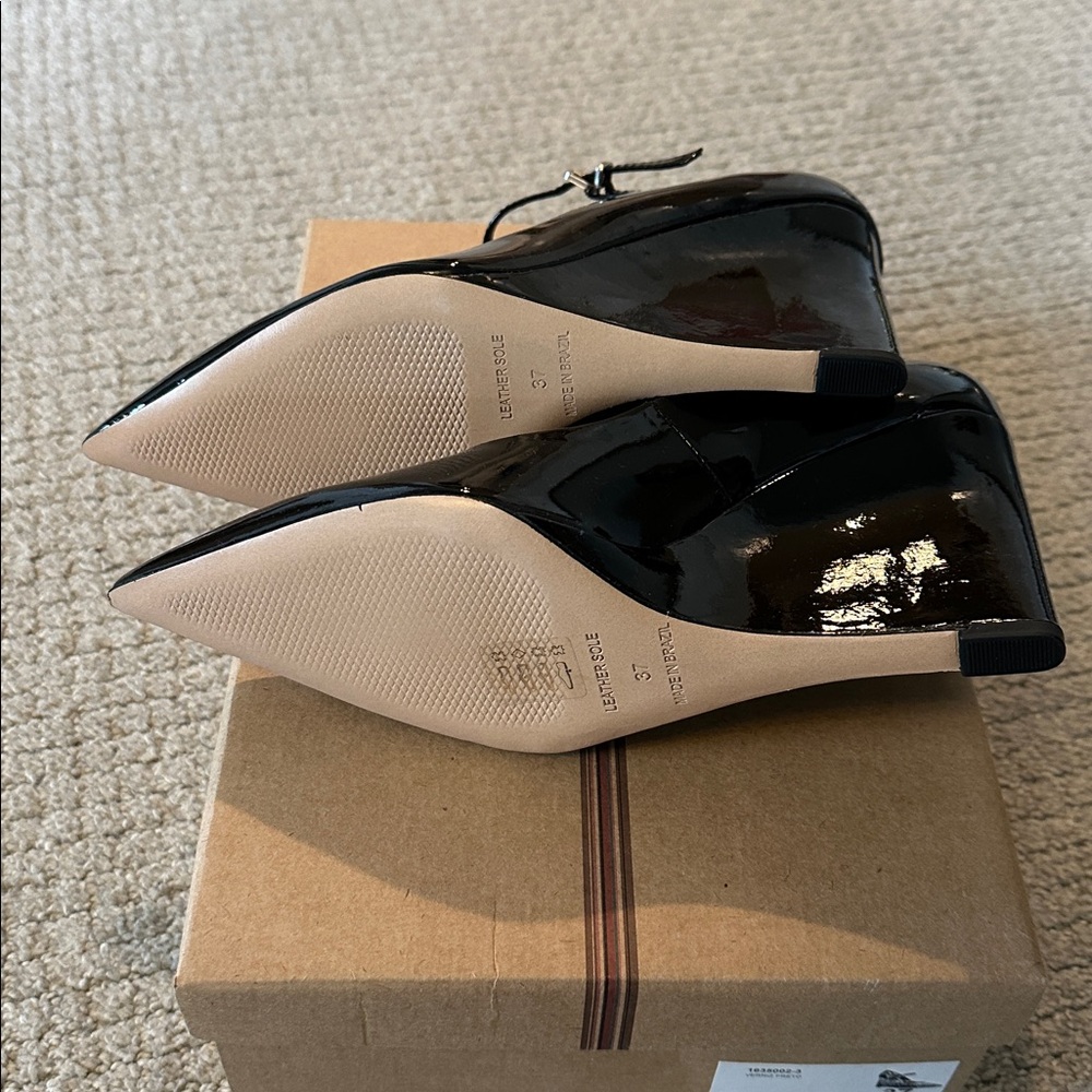 Anthropologie Maeve Mary Jane Patent Leather Wedge Heels - Picture 6 of 9